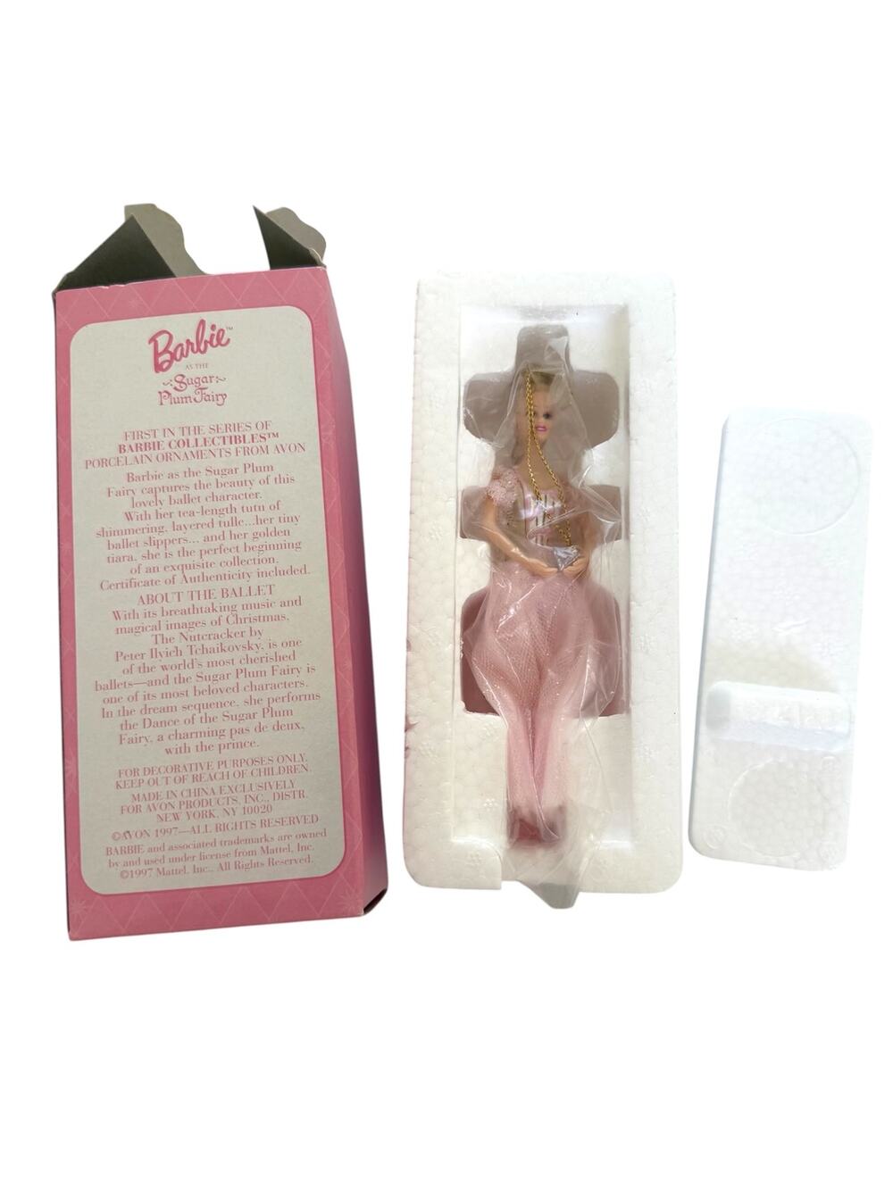 Barbie Ornament Sugar Plum Fairy Avon in Box 1997 Blonde New in Box Pink Dress - Picture 2 of 13